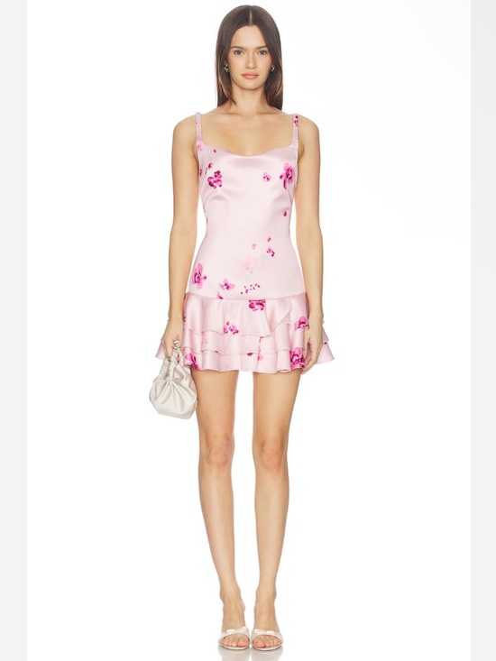 MAJORELLE Dresses & Skirts - Majorelle Paola Ruffle Hem Layered Tank Mini Dress in Pink Multi Revolve Medium